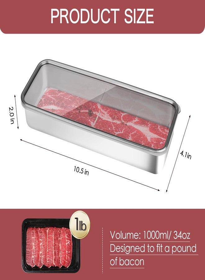 Maxracy Food Storage Container, 304 Stainless Steel Bacon Container for Refrigerator, Deli Meat Keeper Fridge Storage (1PCS Bacon Container- 34 FL OZ) - Image 3